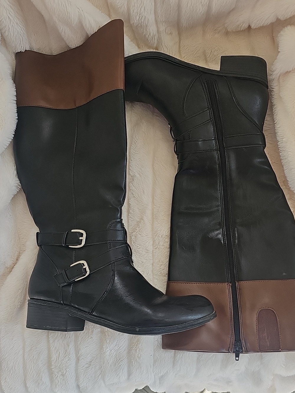 Women's Two-Tone Black and Brown Knee Boot WIDE CALF